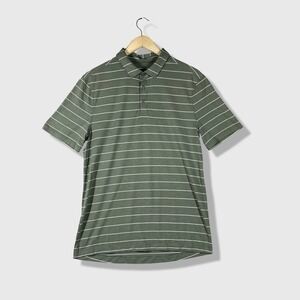Lululemon Polo Shirt Mens Small Green Striped Evolution Short Sleeve Athletic
